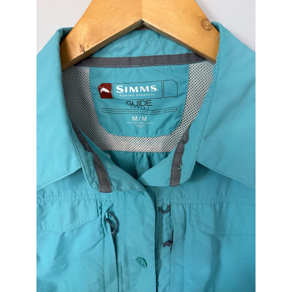 Simms Guide Series Fishing Shirt Womens Medium Teal Blue Long Sleeve Ripstop - Picture 3 of 8